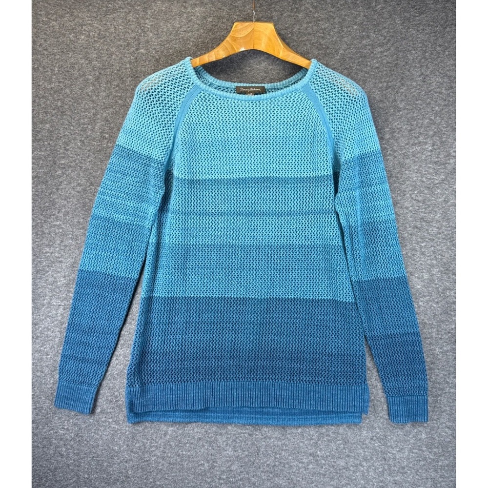 Tommy Bahama Cover Up Womens L Blue Ombre Open Knit Mesh Pullover Coastal Cruise